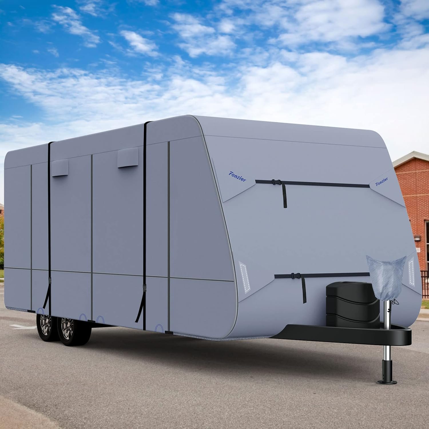 Waterproof 210D Travel Trailer RV Cover with 4 Gutter Spout Covers U389