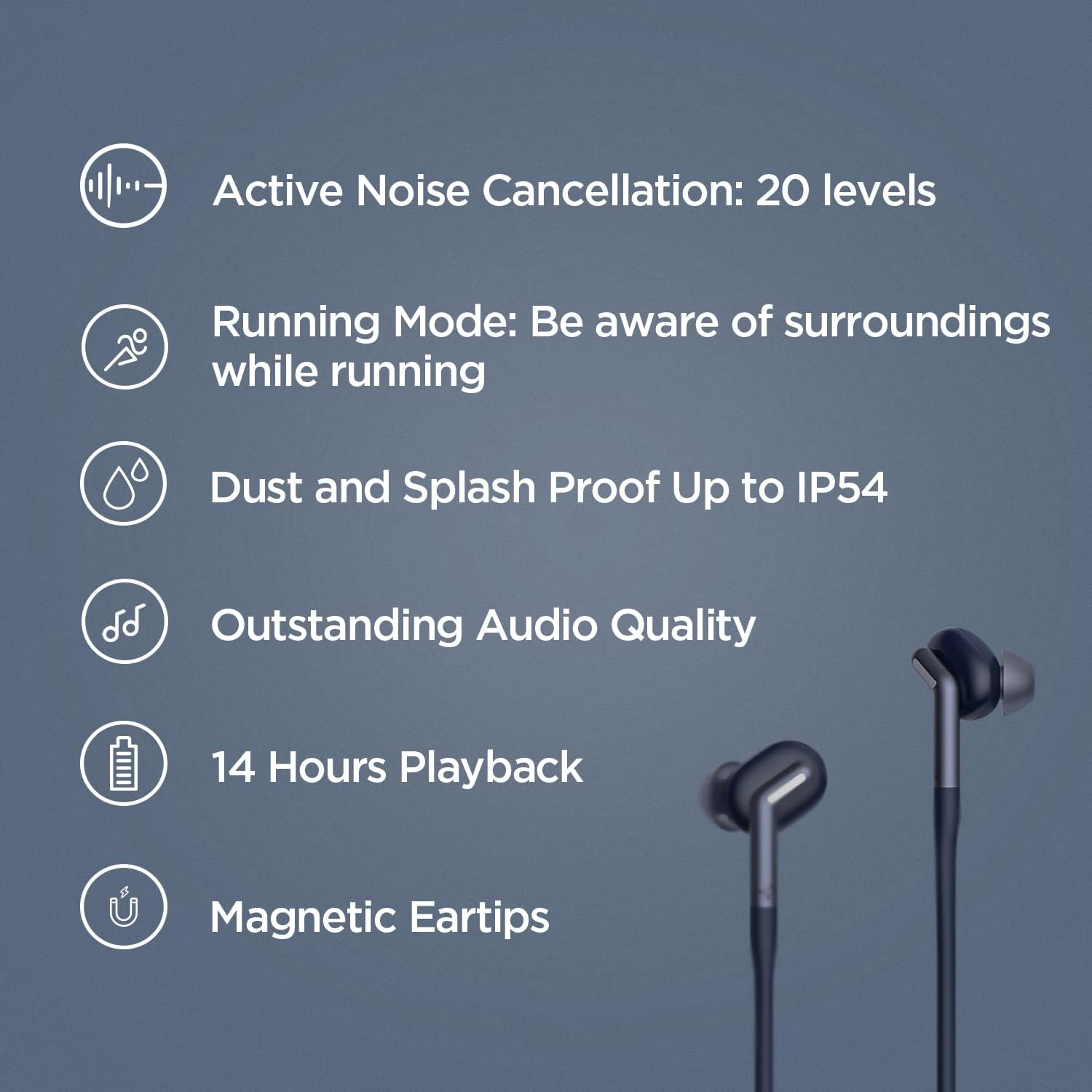 Wireless Neckband Sport Headphones with Active Noise Cancelling, Bluetooth 5.2, IP54 Sweat Resistant J72189