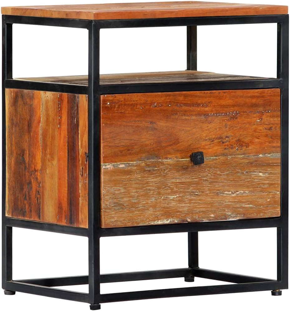 Solid Reclaimed Wood and Steel Bedside Cabinet O851