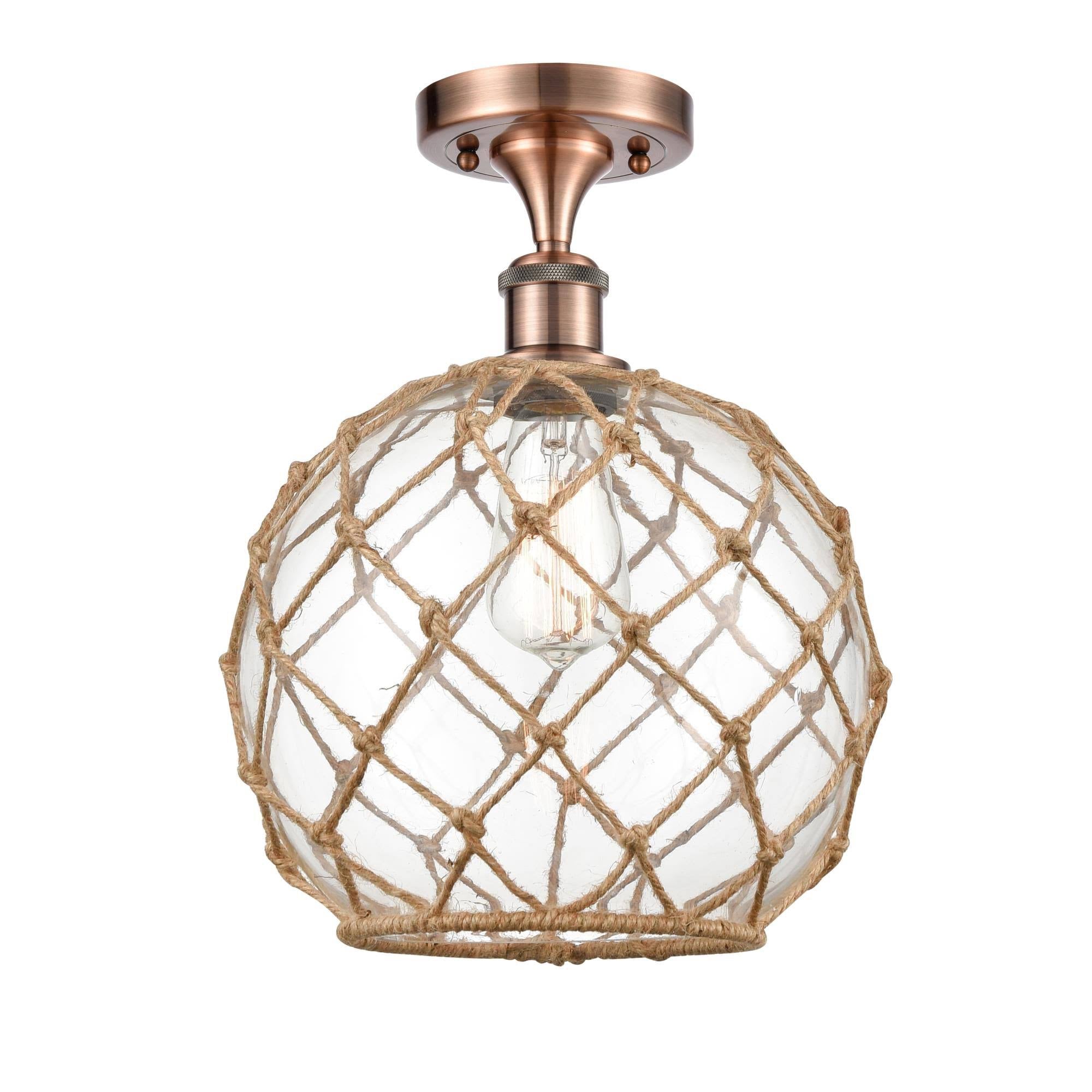 Antique Copper Farmhouse Rope Semi-Flush Mount T37666