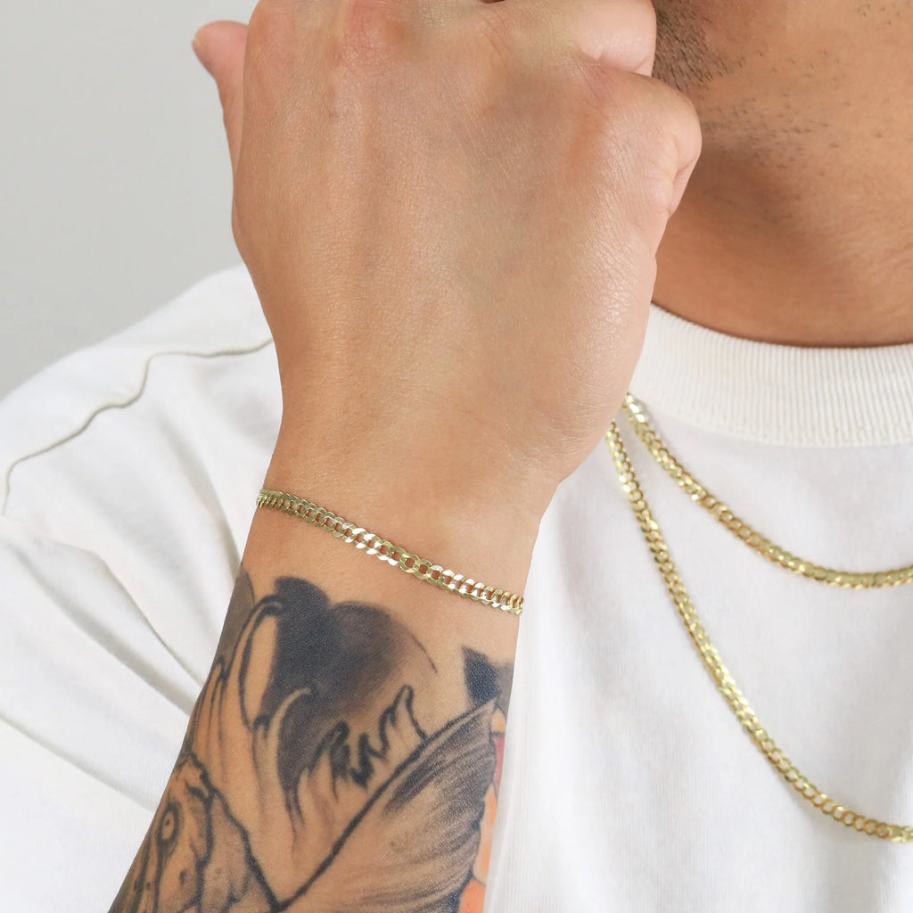 14k Yellow Gold 4mm Solid Cuban Curb Link Chain Bracelet J350