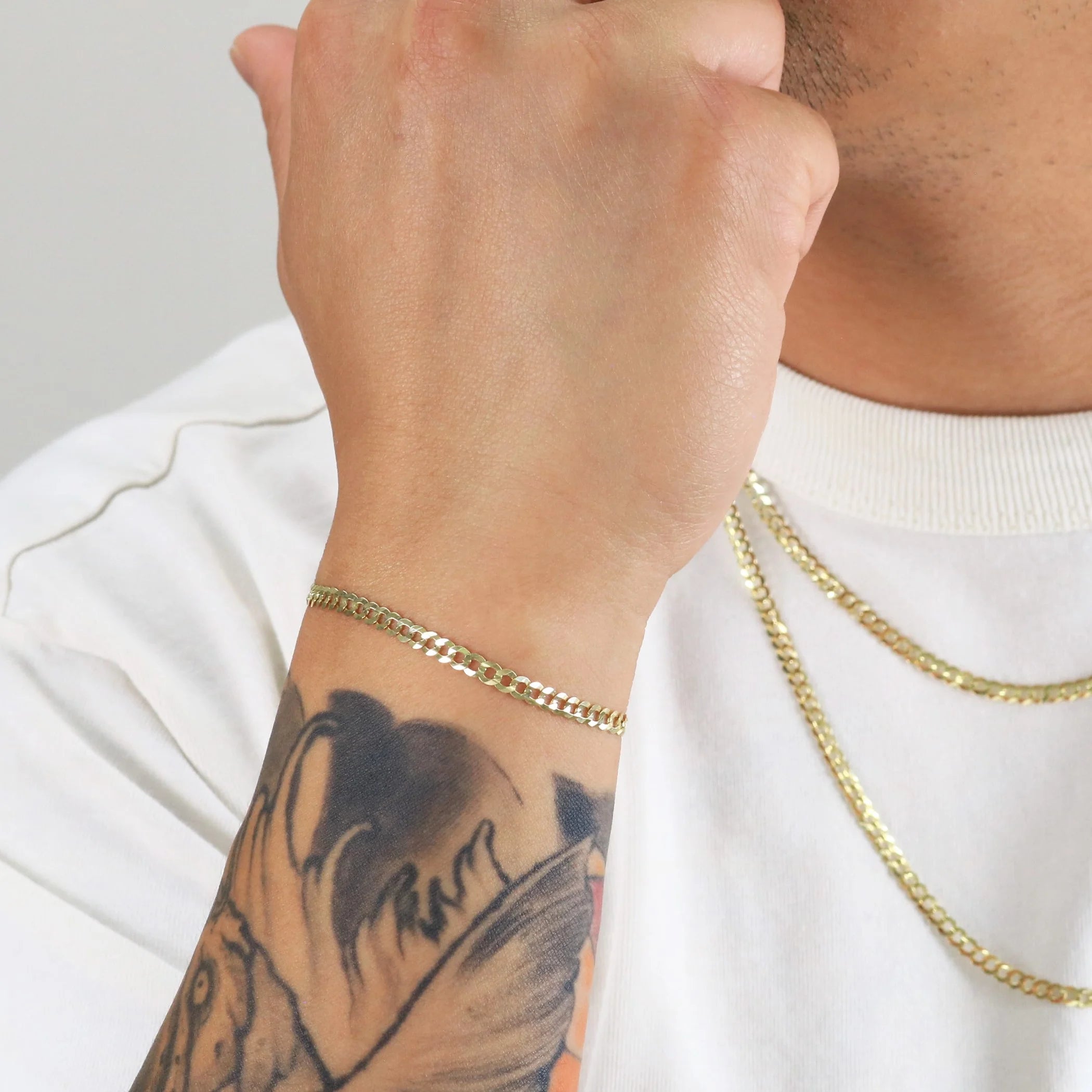 14k Yellow Gold 4mm Solid Cuban Curb Link Chain Bracelet J350