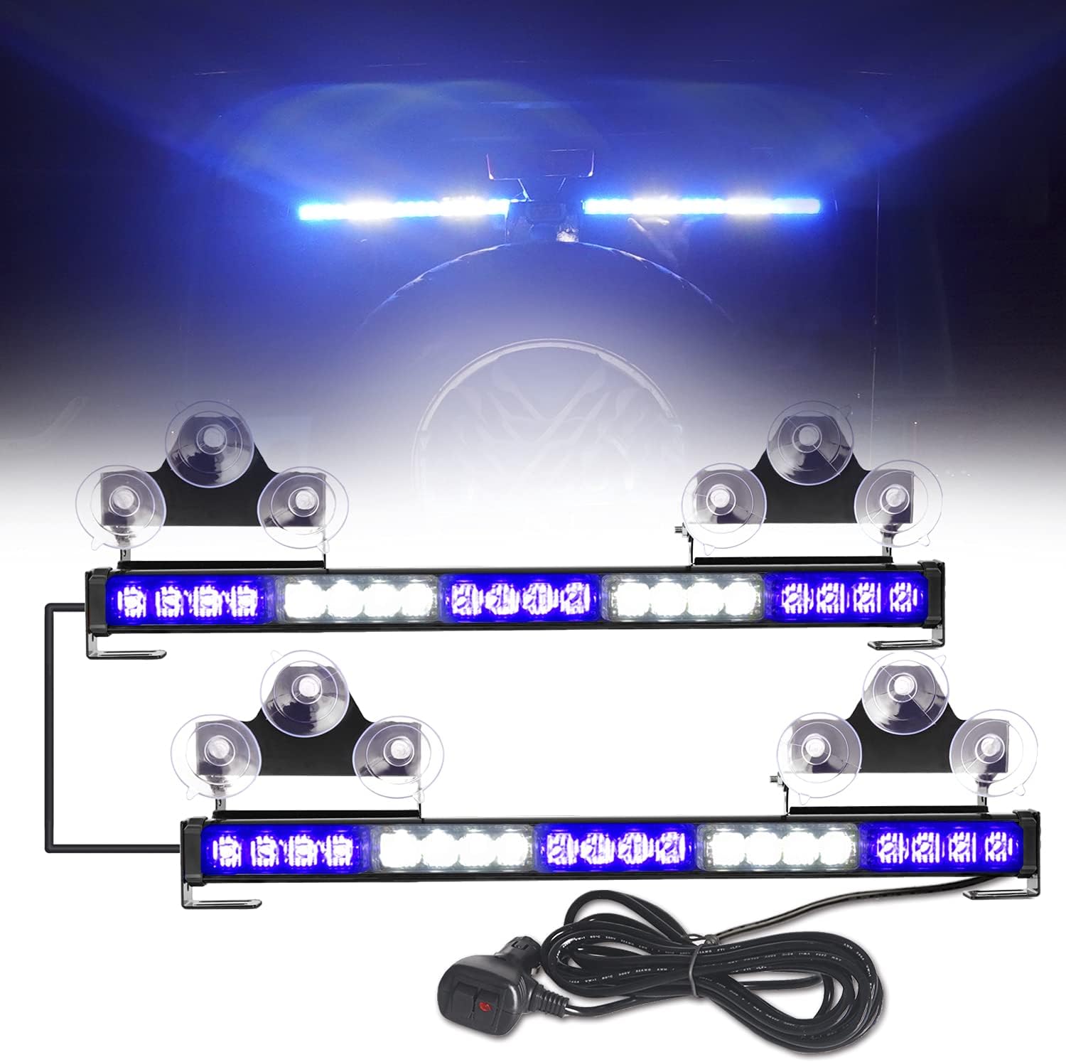 2 in 1 Amber White LED Traffic Advisor Strobe Light Bar Pack of 2 E473226