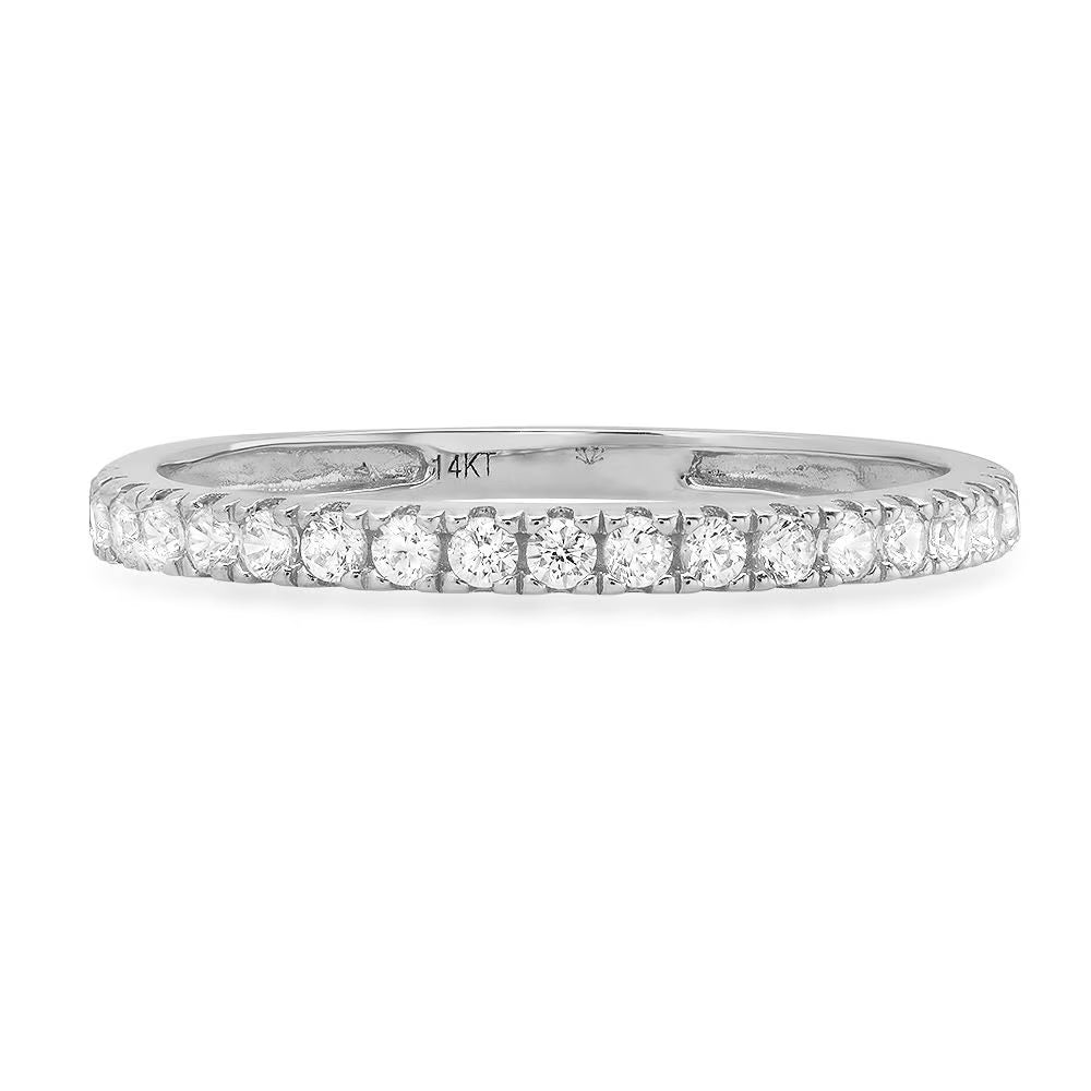 0.57 ct Round Cut Natural Diamond SI1-SI2 J-K Solid 14K White Gold Stackable Ring E95610