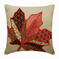 Red & Beige 16"x16" Linen Beaded Maple Leaf Throw Pillow Covers I211