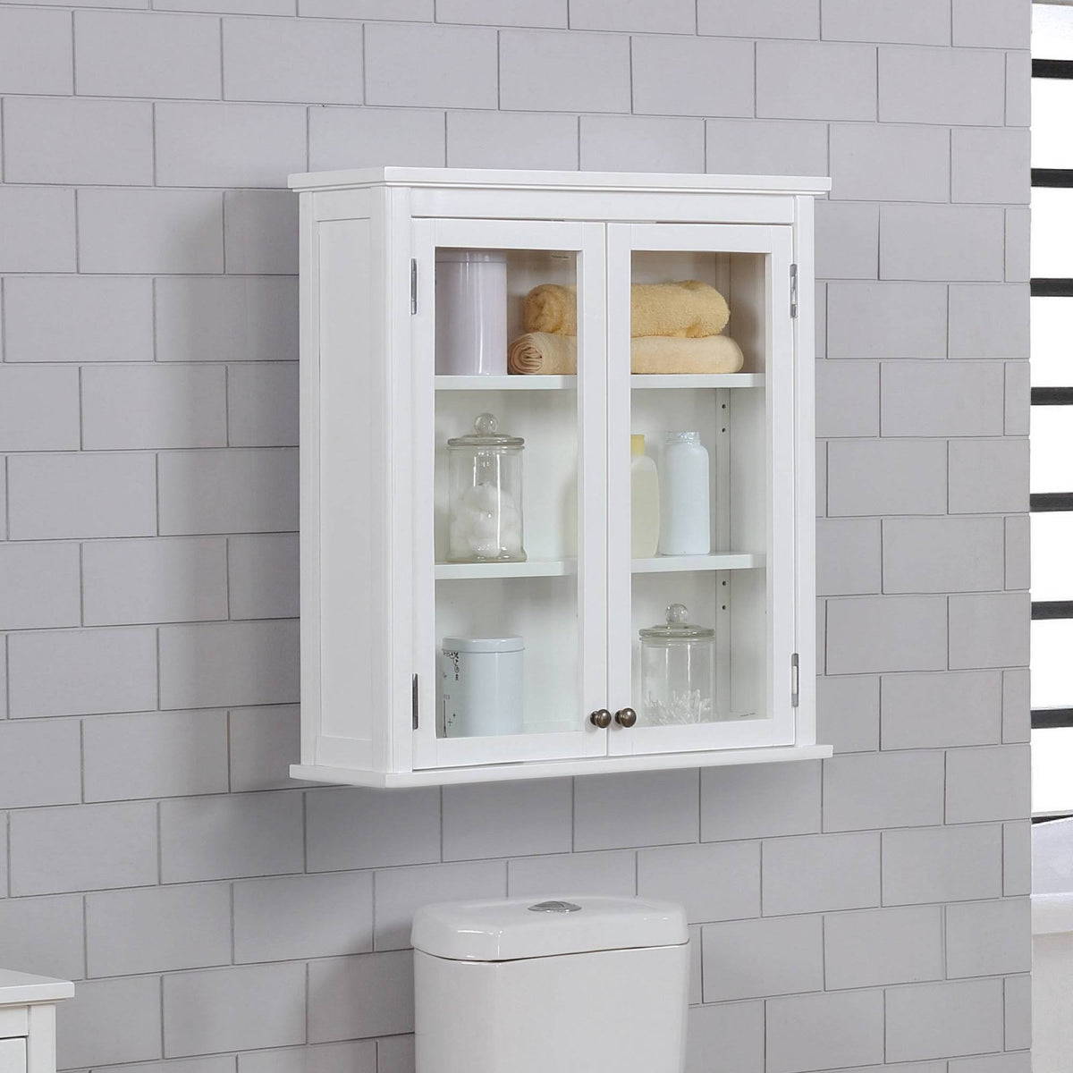 Wall Mounted Bath Storage Cabinet with Glass Cabinet Doors G2685