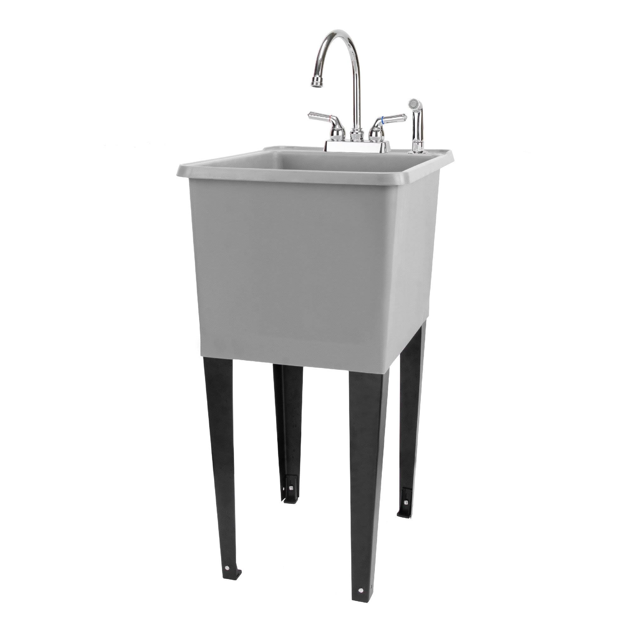 Grey Utility Sink with Chrome Finish Faucet Y7473