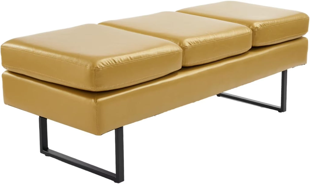 Upholstered 3 Seats Faux Leather Bench C782