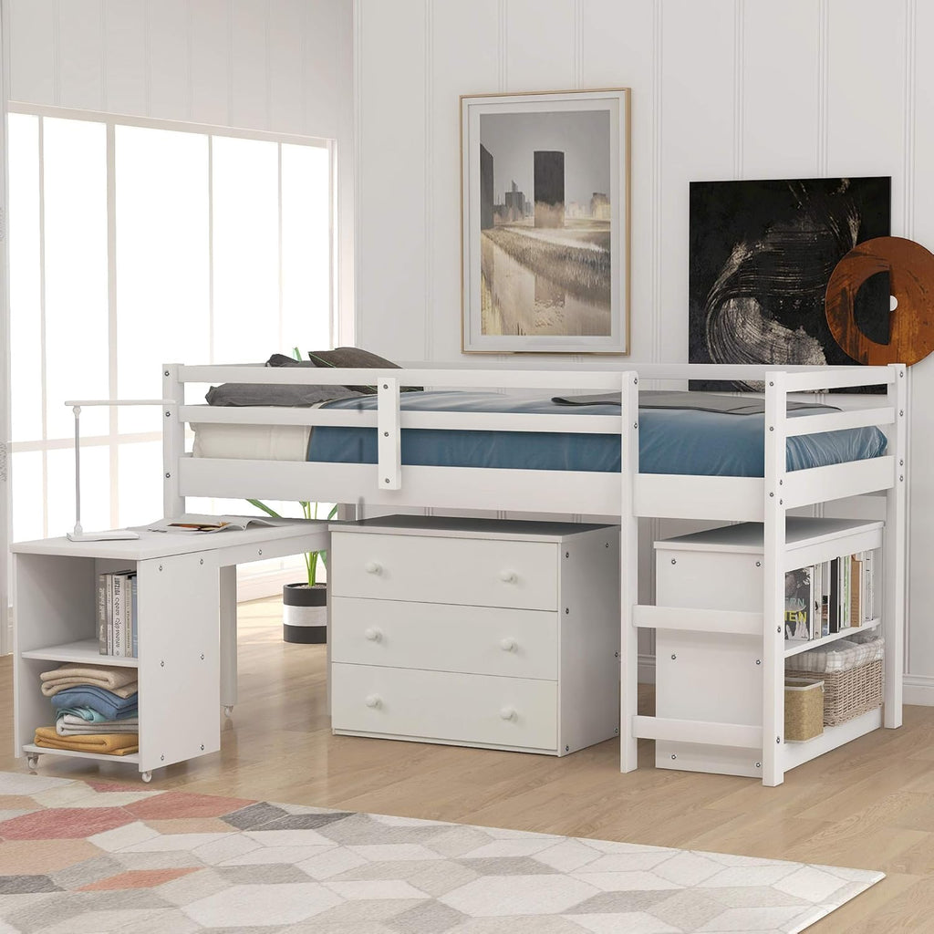 Twin Loft Bed with Desk and Cabinet C6544