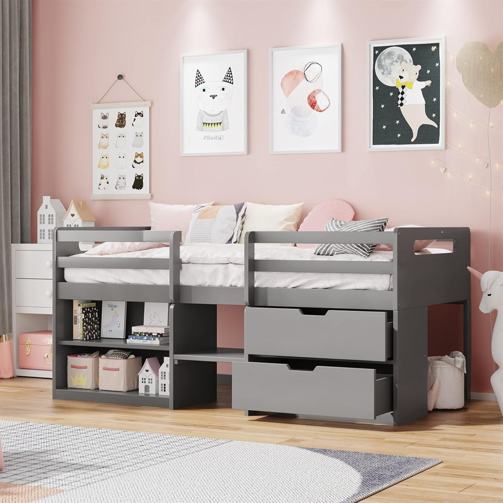 Twin Loft Bed with Desk and Cabinet C6544