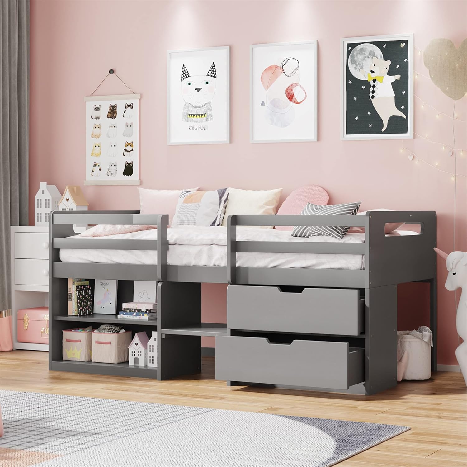 Twin Loft Bed with Desk and Cabinet C6544