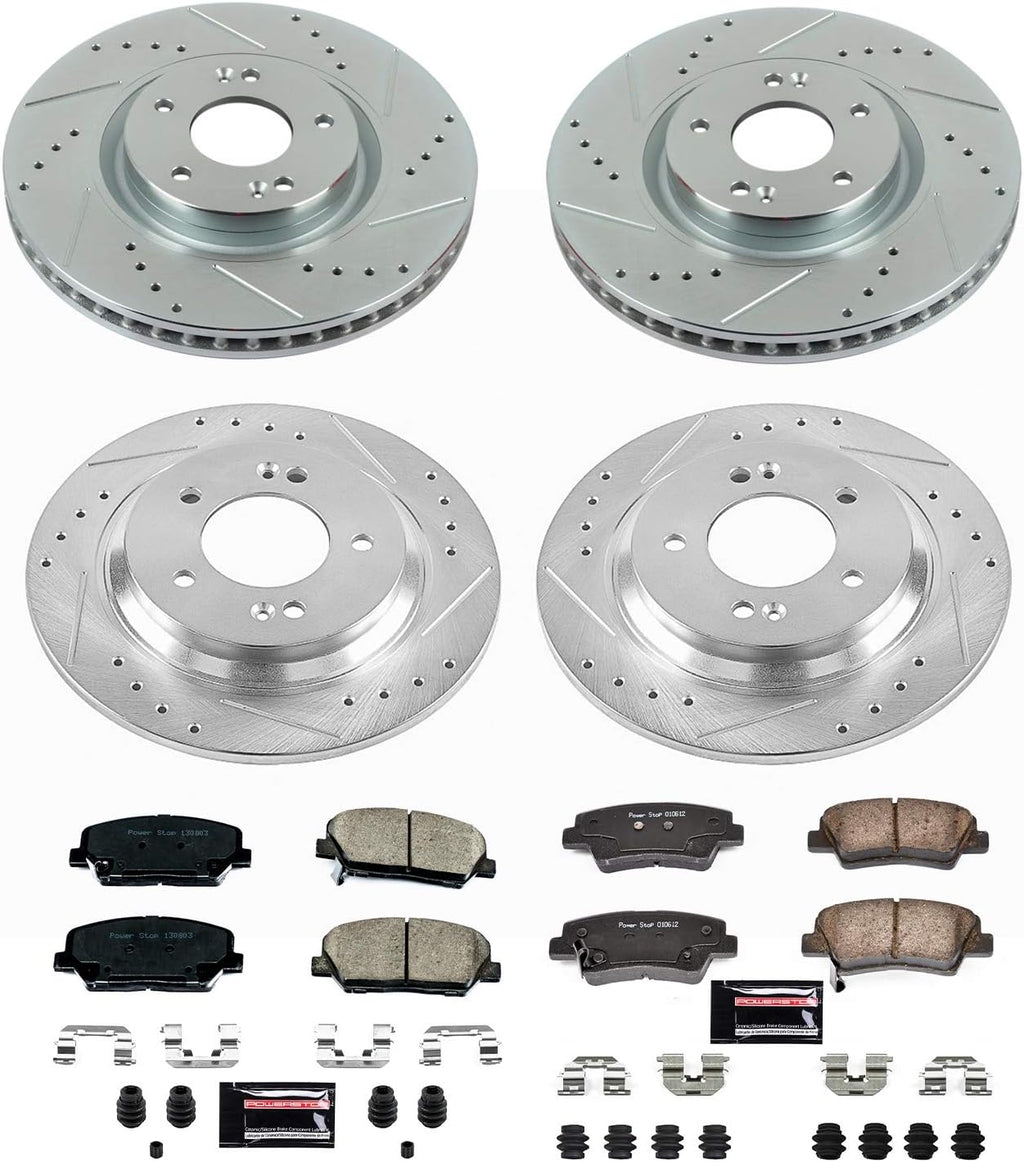 Front and Rear Carbon Fiber Brake Pads with Drilled & Slotted Brake Rotors Kit C876908