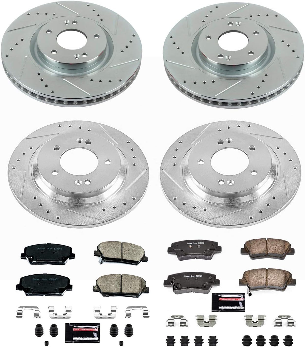 Front and Rear Carbon Fiber Brake Pads with Drilled & Slotted Brake Rotors Kit C876908