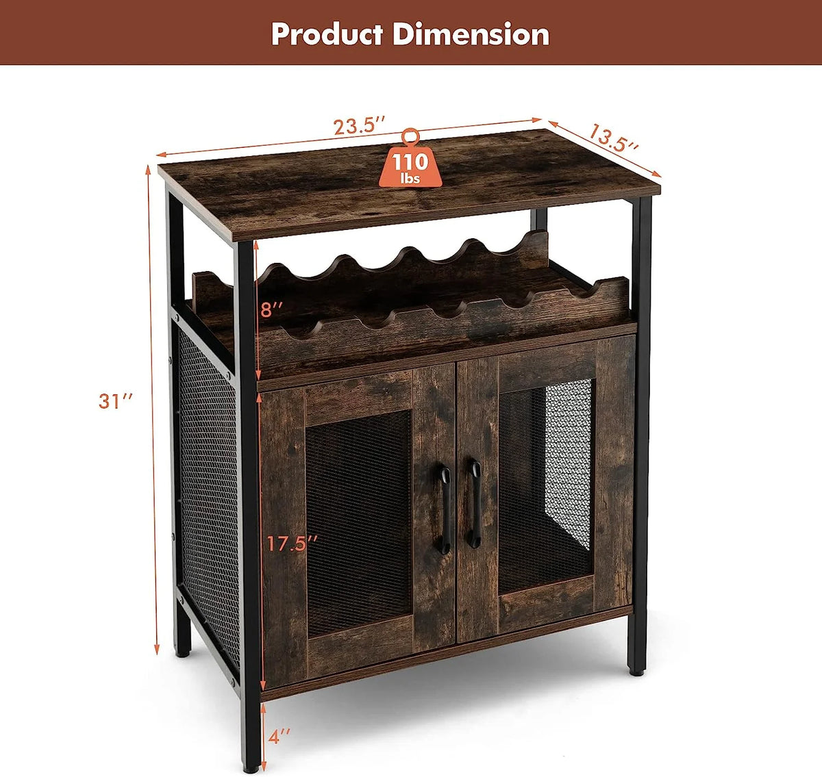 Wine Bar Cabinet with Detachable Wine Rack and Glass Holder S928083