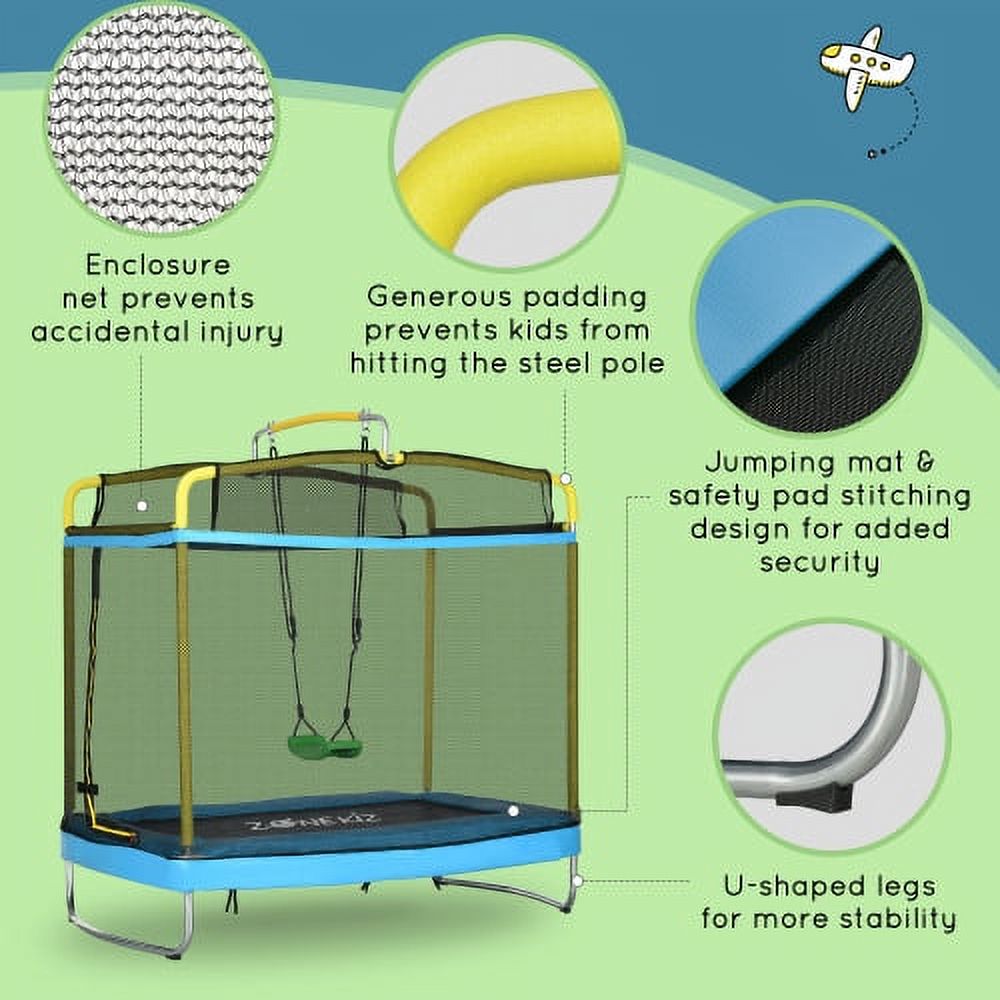 3-in-1 Kids Trampoline with Enclosure, Swing, Gymnastics Bar, Light Blue U82854