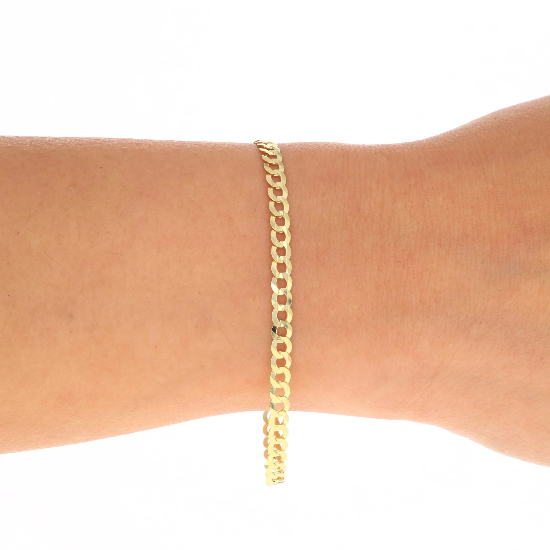 14k Yellow Gold 4mm Solid Cuban Curb Link Chain Bracelet J350