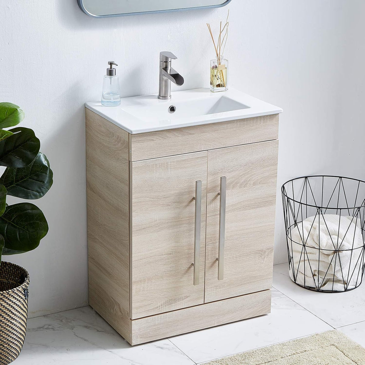 24 Inch Grey Wood Grain Bathroom Vanity with Sink P139