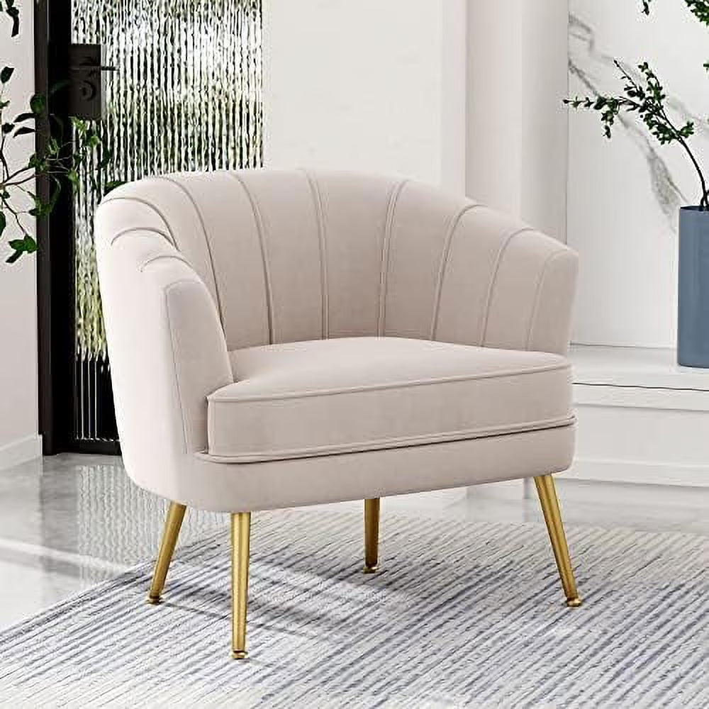 Velvet Accent Chair with Ottoman, Golden Metal Legs N42780
