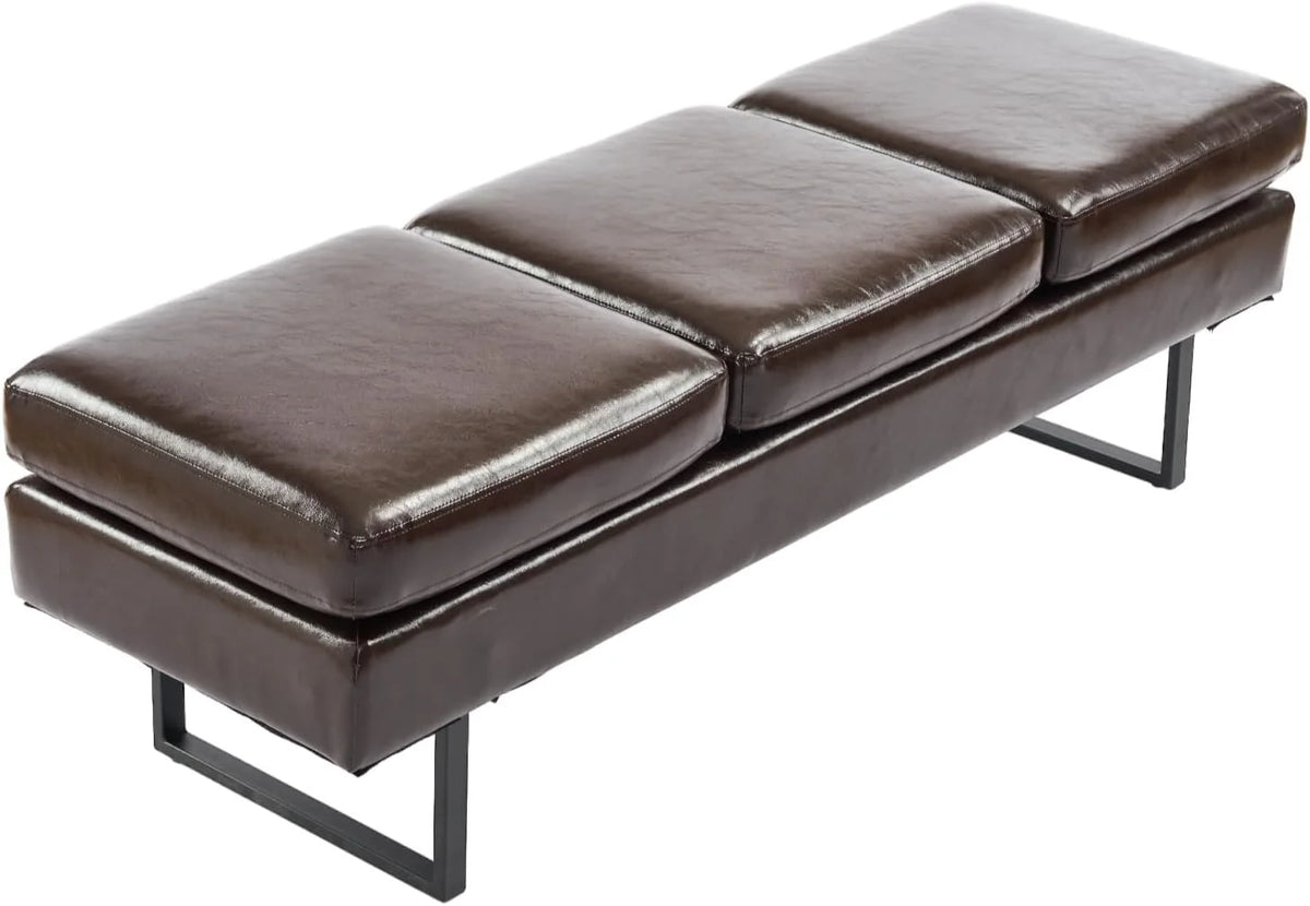 Upholstered 3 Seats Faux Leather Bench C782