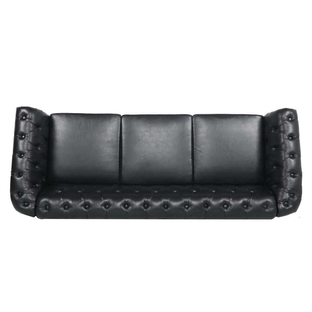 Black PU Rolled Arm Chesterfield Three Seater Sofa A26495