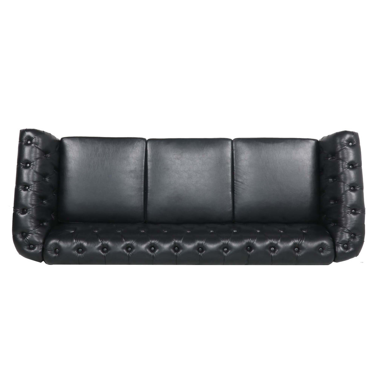 Black PU Rolled Arm Chesterfield Three Seater Sofa A26495