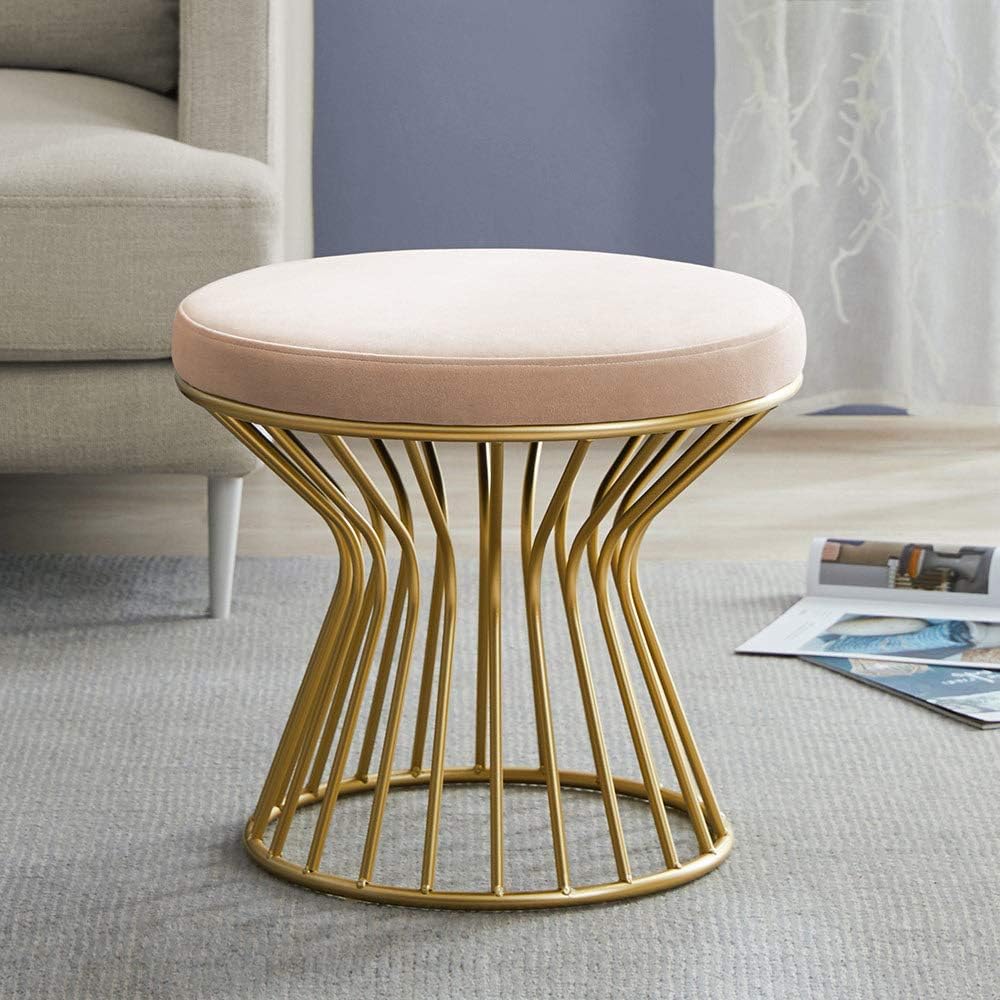 Pink Velvet Ottoman Footrest I9167