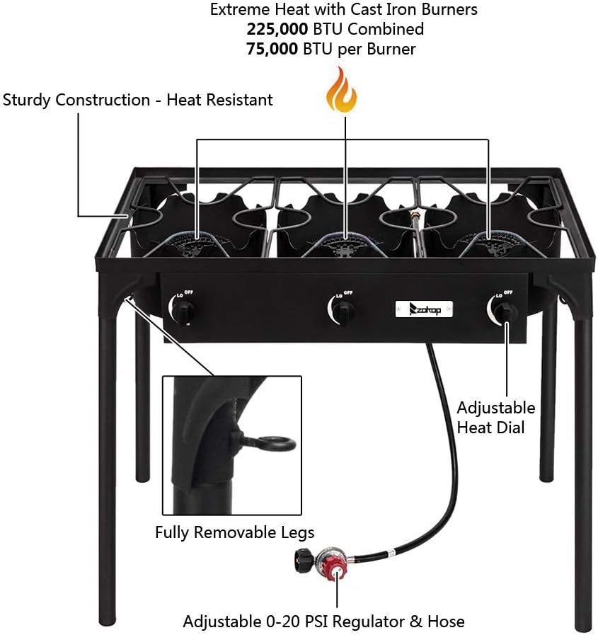 Outdoor 3 Burner Propane Gas Camp Stove with Detachable Legs A275