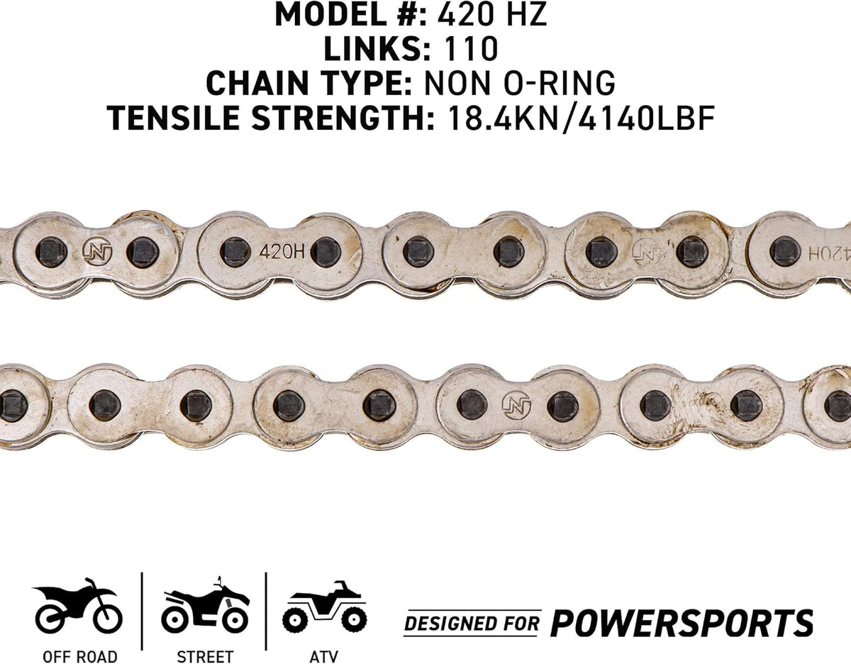 Drive Sprocket Chain Combo Front 14 Rear 46 Tooth 420HZ Standard 110 Links Pack of 2 E639
