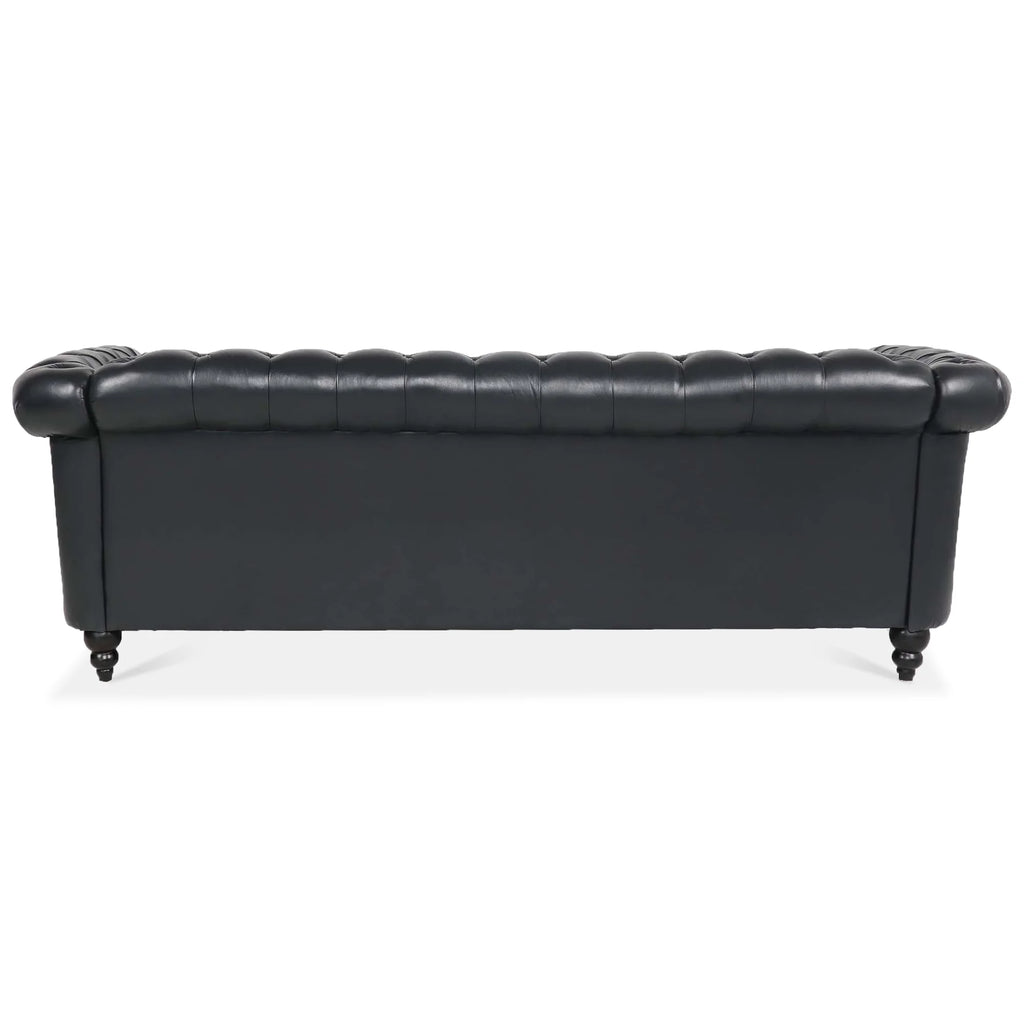 Black PU Rolled Arm Chesterfield Three Seater Sofa A26495