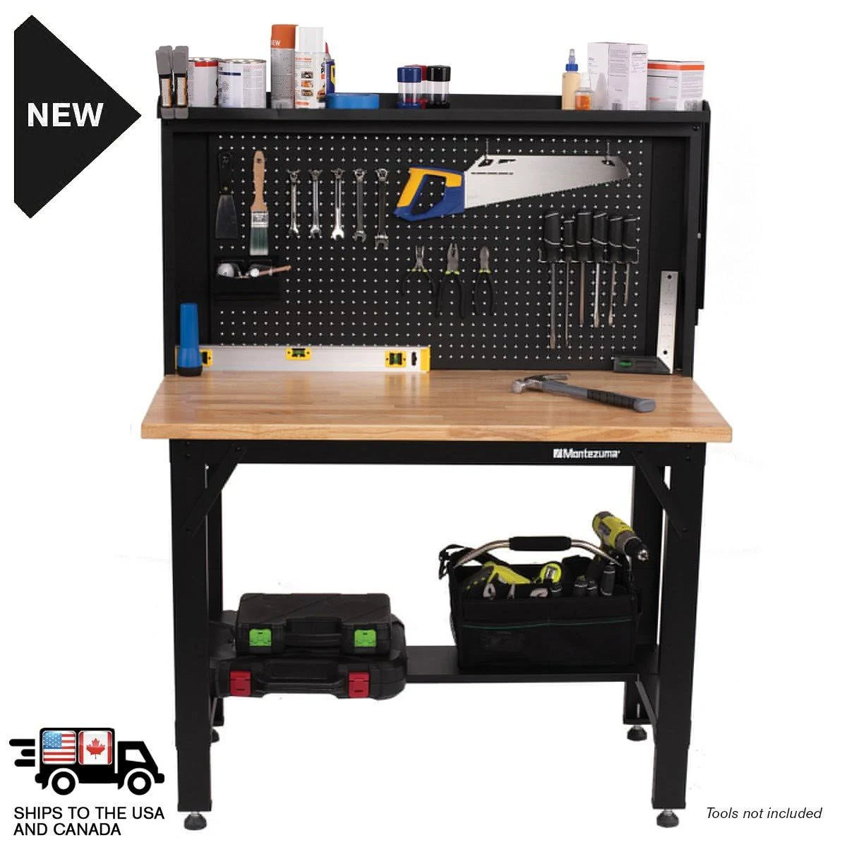 4 ft Adjustable Height Steel Workbench with Pegboard Back Wall P936790