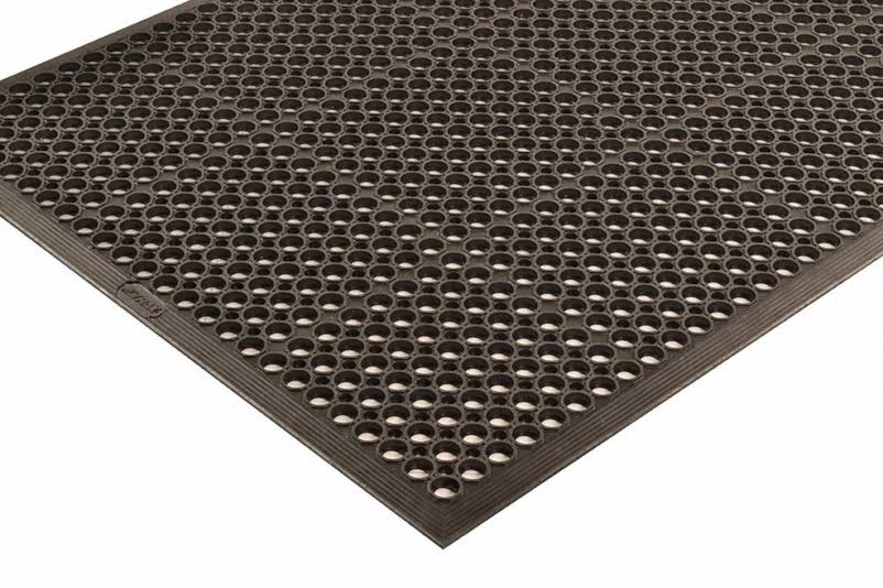 Rubber Drainage Mat, 3' Width x 10' Length, Black N3788