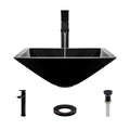 16-1/2x22 Glass Vessel Bathroom Sink with Vessel Faucet Noir Dark T246559