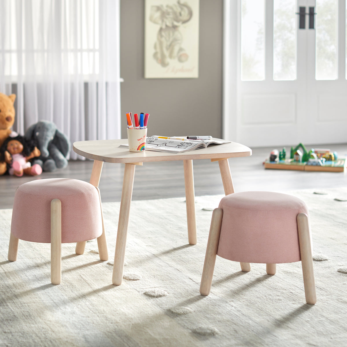 Kids Stool Blue/Natural B3250
