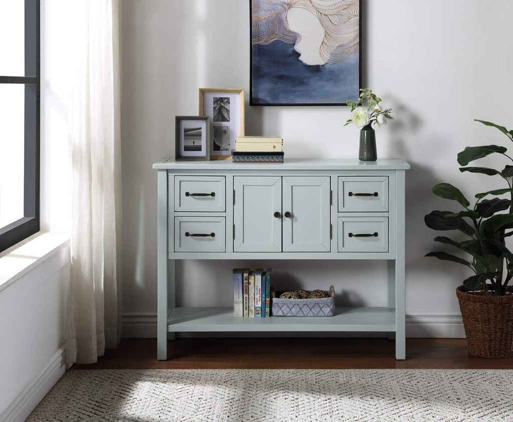 Light Green 6 Drawers Sideboard Console Table with Cabinet and Bottom Shelf U172789