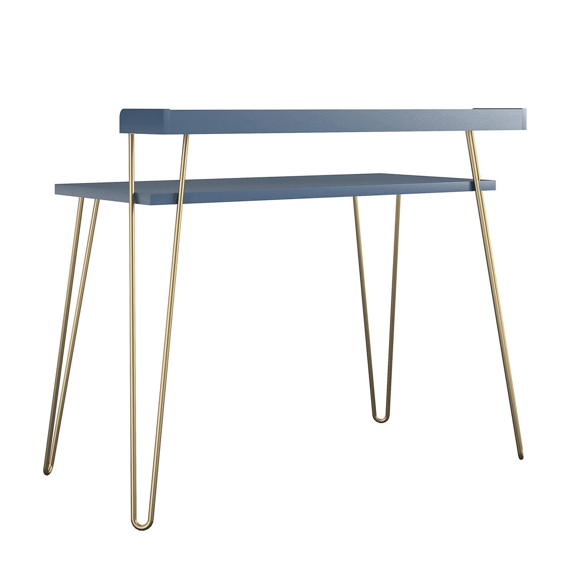 Navy Retro Desk with Riser and Gold Legs B161