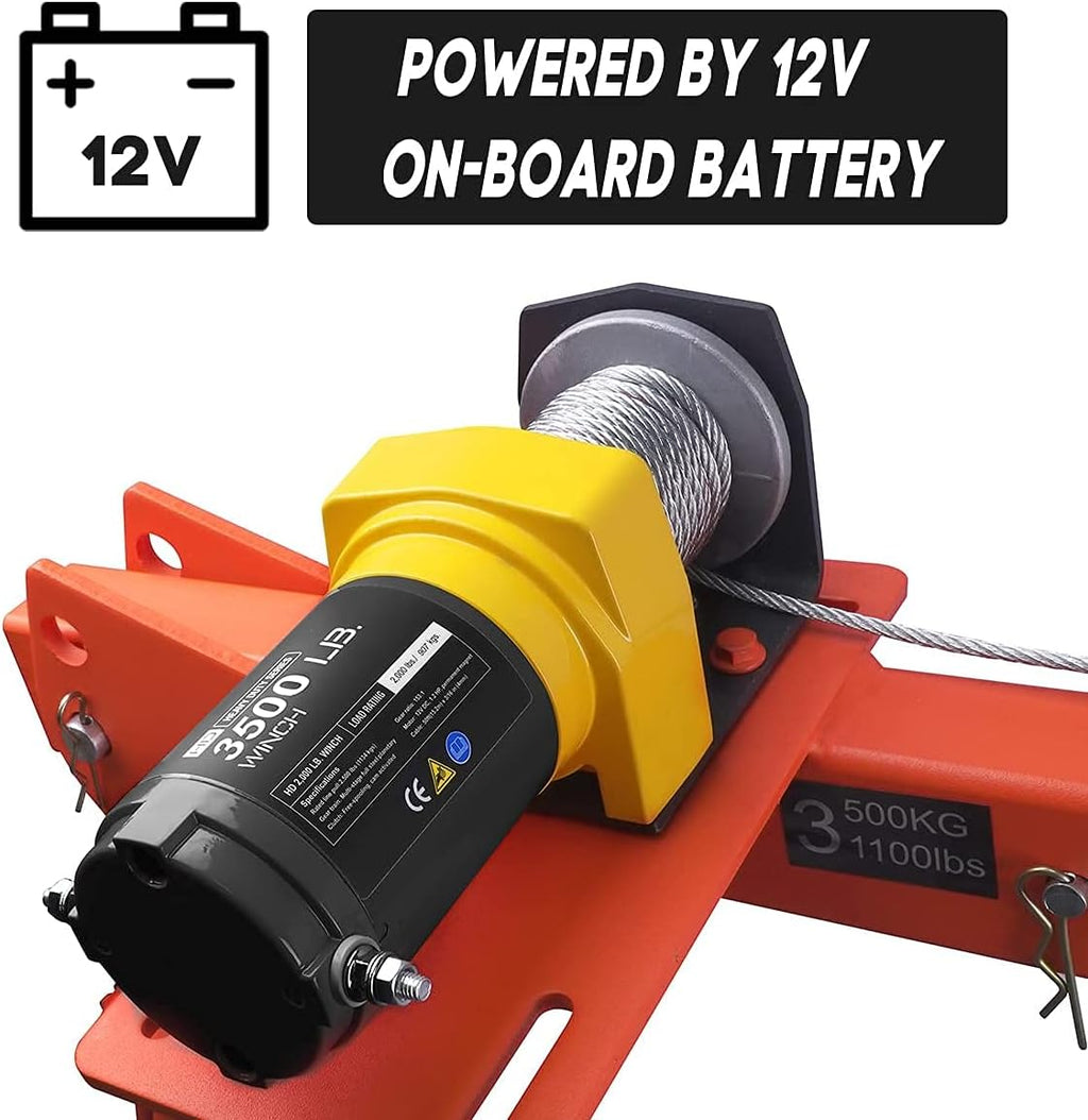 1100lb Folding Truck-Mounted Crane with Electric Winch 3500 lb 12V Painted Steel 360 Swivel R8251
