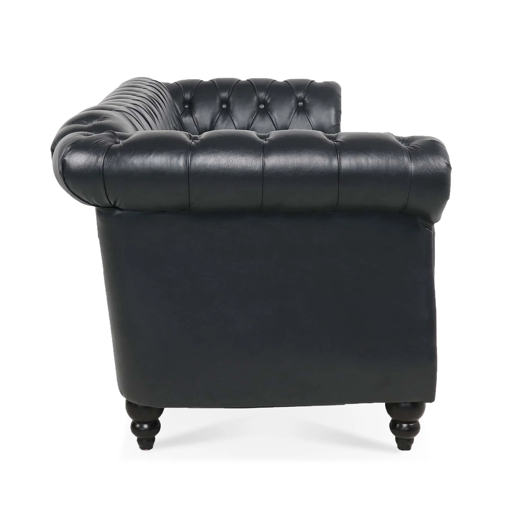 Black PU Rolled Arm Chesterfield Three Seater Sofa A26495