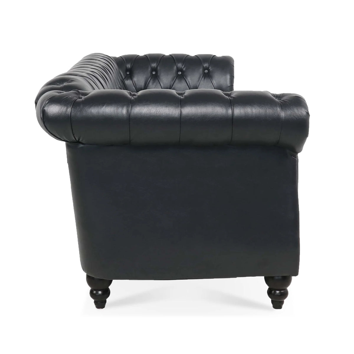 Black PU Rolled Arm Chesterfield Three Seater Sofa A26495