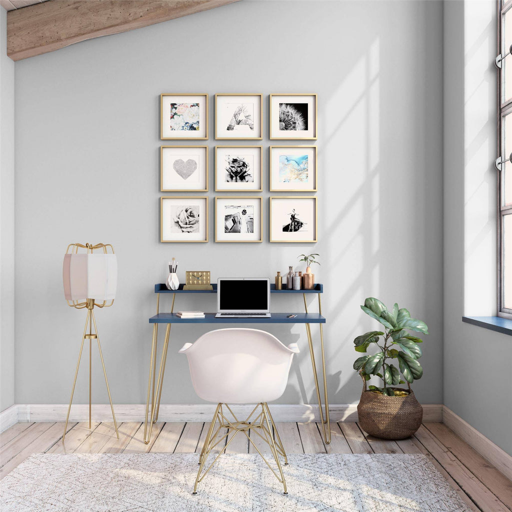 Navy Retro Desk with Riser and Gold Legs B161