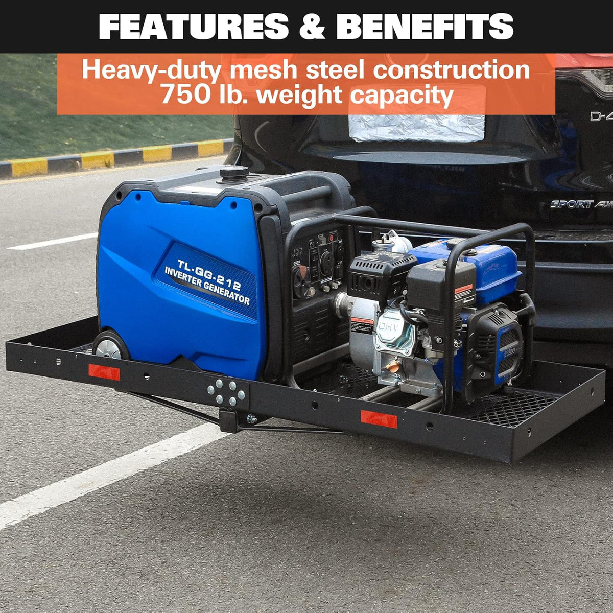 Black Steel Hitch Cargo Carrier with Ratchet Straps A273323
