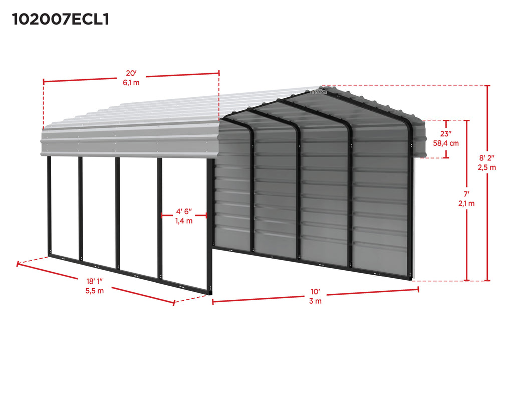 Galvanized Steel Carport Kit, 10' x 20' x 7' F911588