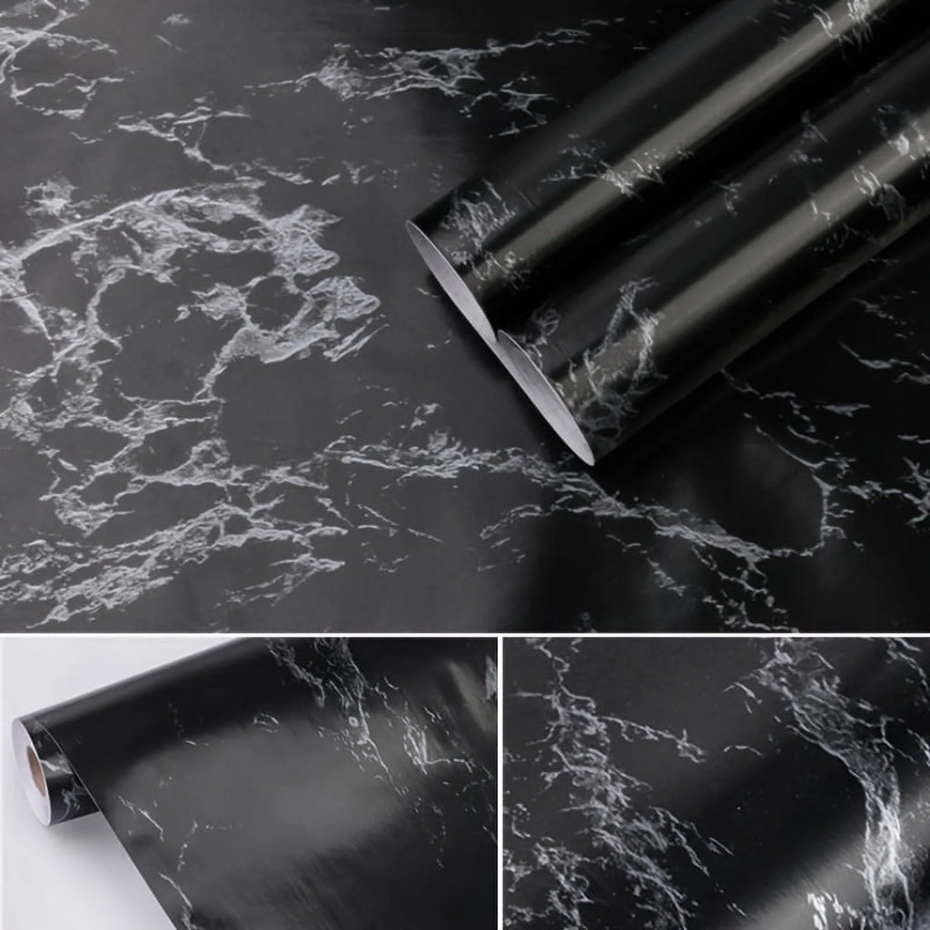 Black Silvery Marble Crack Pattern Waterproof Peel And Stick Wallpaper E8026