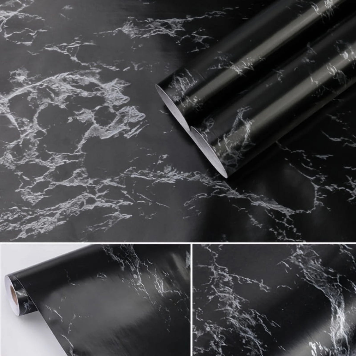 Black Silvery Marble Crack Pattern Waterproof Peel And Stick Wallpaper E8026