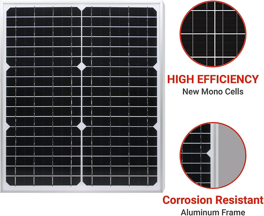 20W 12V Monocrystalline Solar Panel Battery Charger Kit with 10A Charge Controller + Extension Cable Pack of 2 B85659
