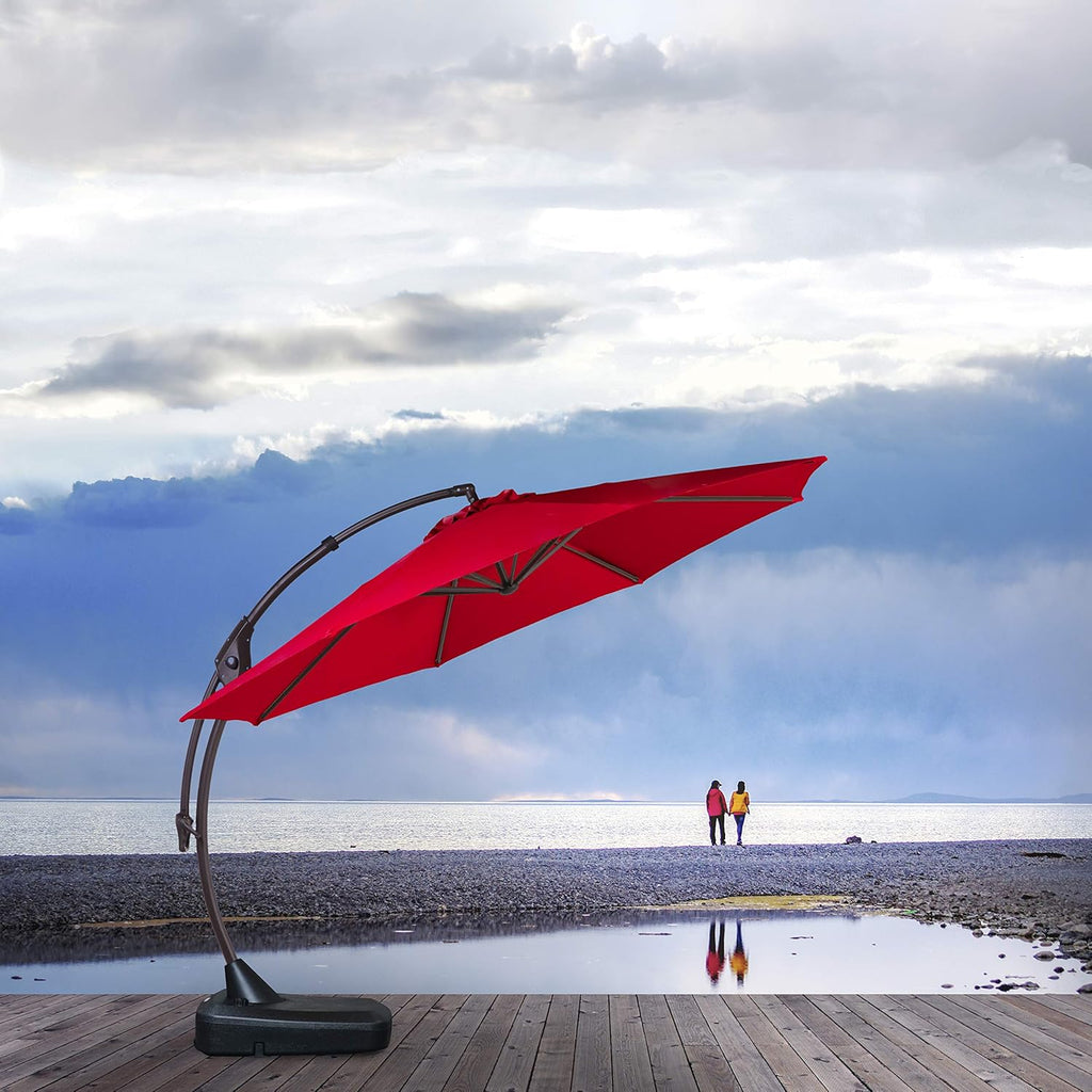 11 FT Curvy Aluminum Offset Umbrella with Base I38442