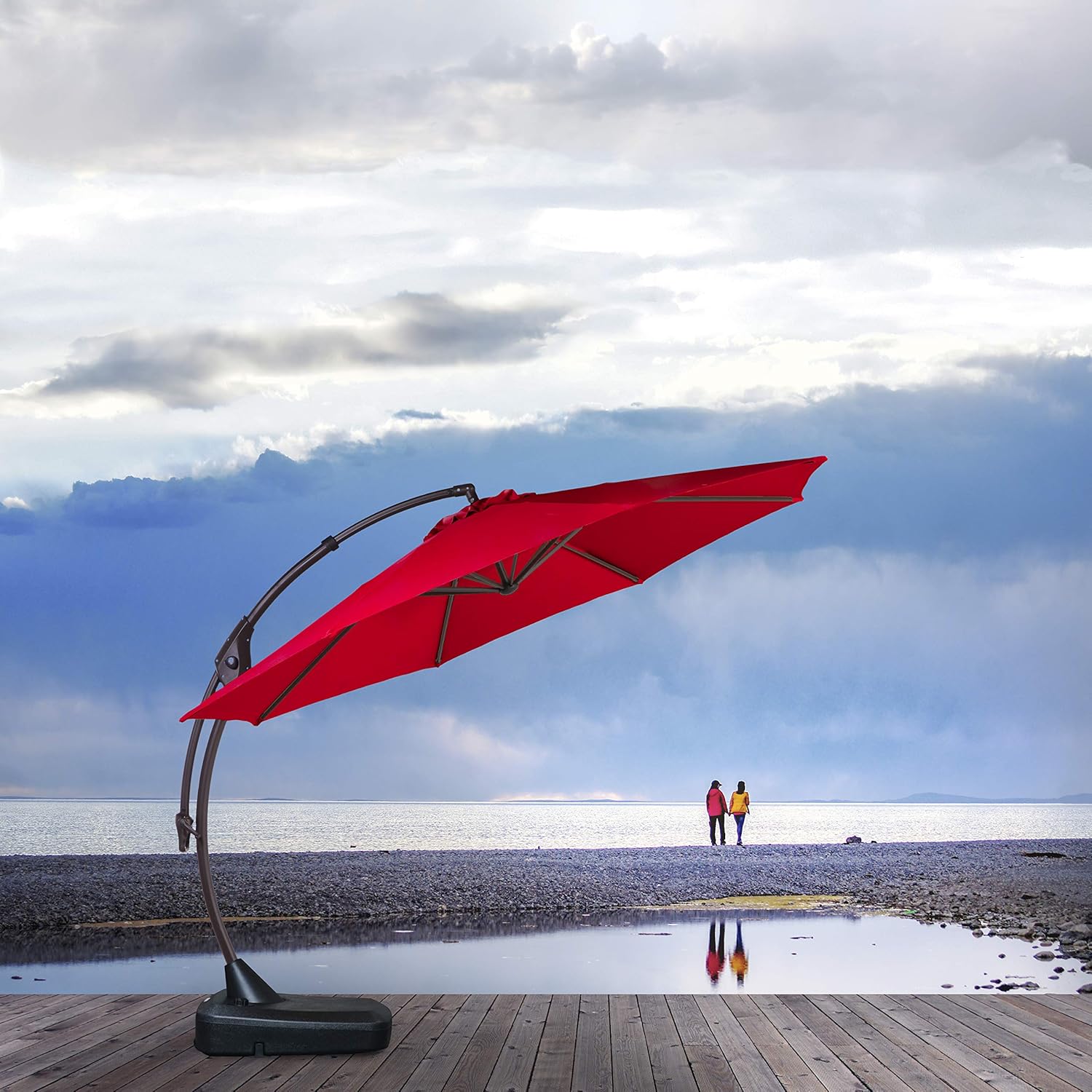 11 FT Curvy Aluminum Offset Umbrella with Base I38442