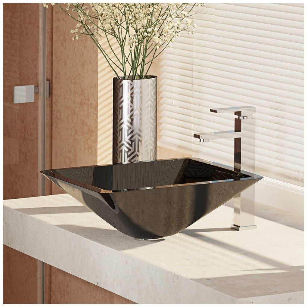 16-1/2x22 Glass Vessel Bathroom Sink with Vessel Faucet Noir Dark T246559