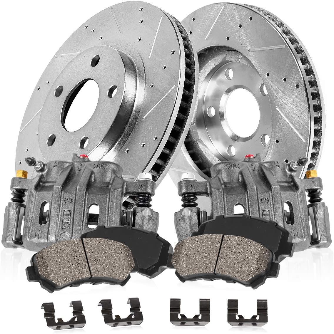 Premium Grade OE Loaded Calipers, Drilled/Slotted Rotors, Ceramic Brake Pads Kit Z20824