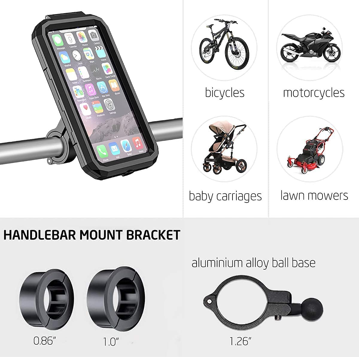 Waterproof Motorcycle Phone Mount 360° Ball Rotation Bike Cellphone Holder X695846