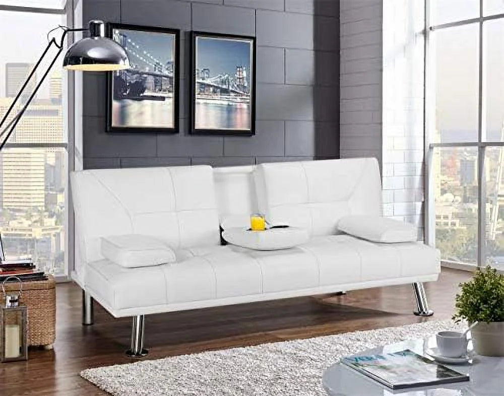 Brown Faux Leather Convertible Sofa Bed D513